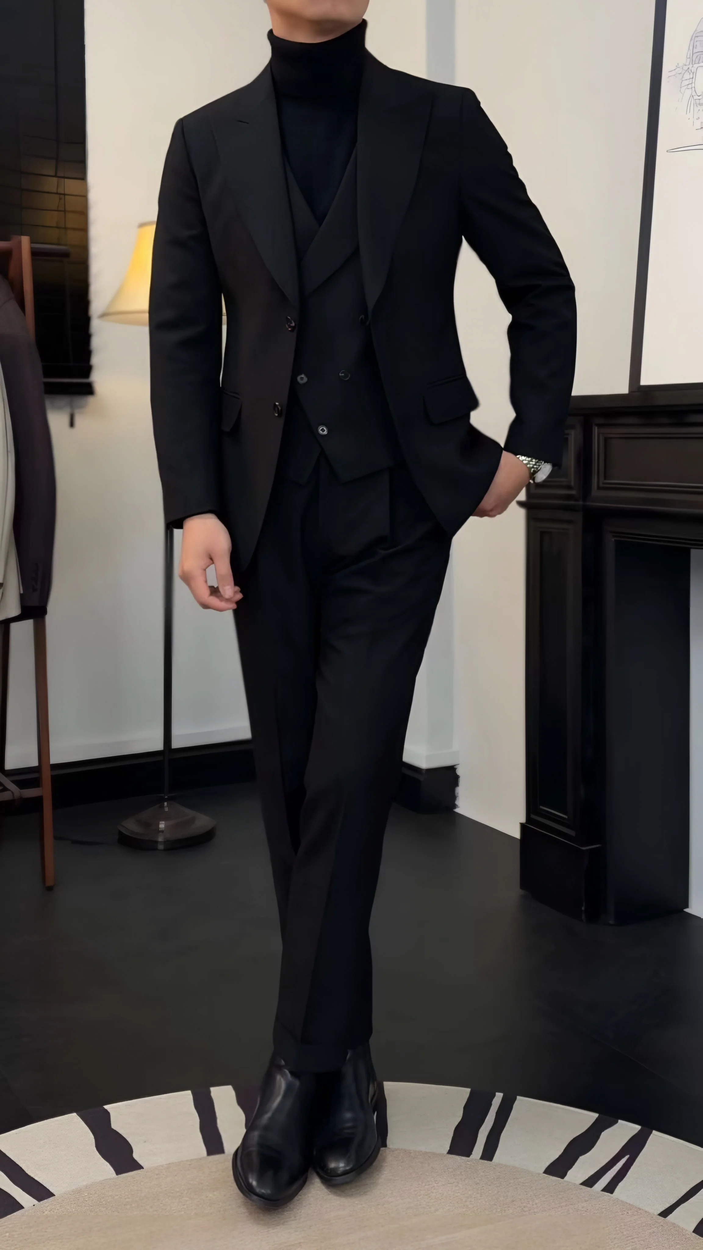 Black Milano Suit   (Includes: Jacket + Waistcoat + Trousers) - Image 11