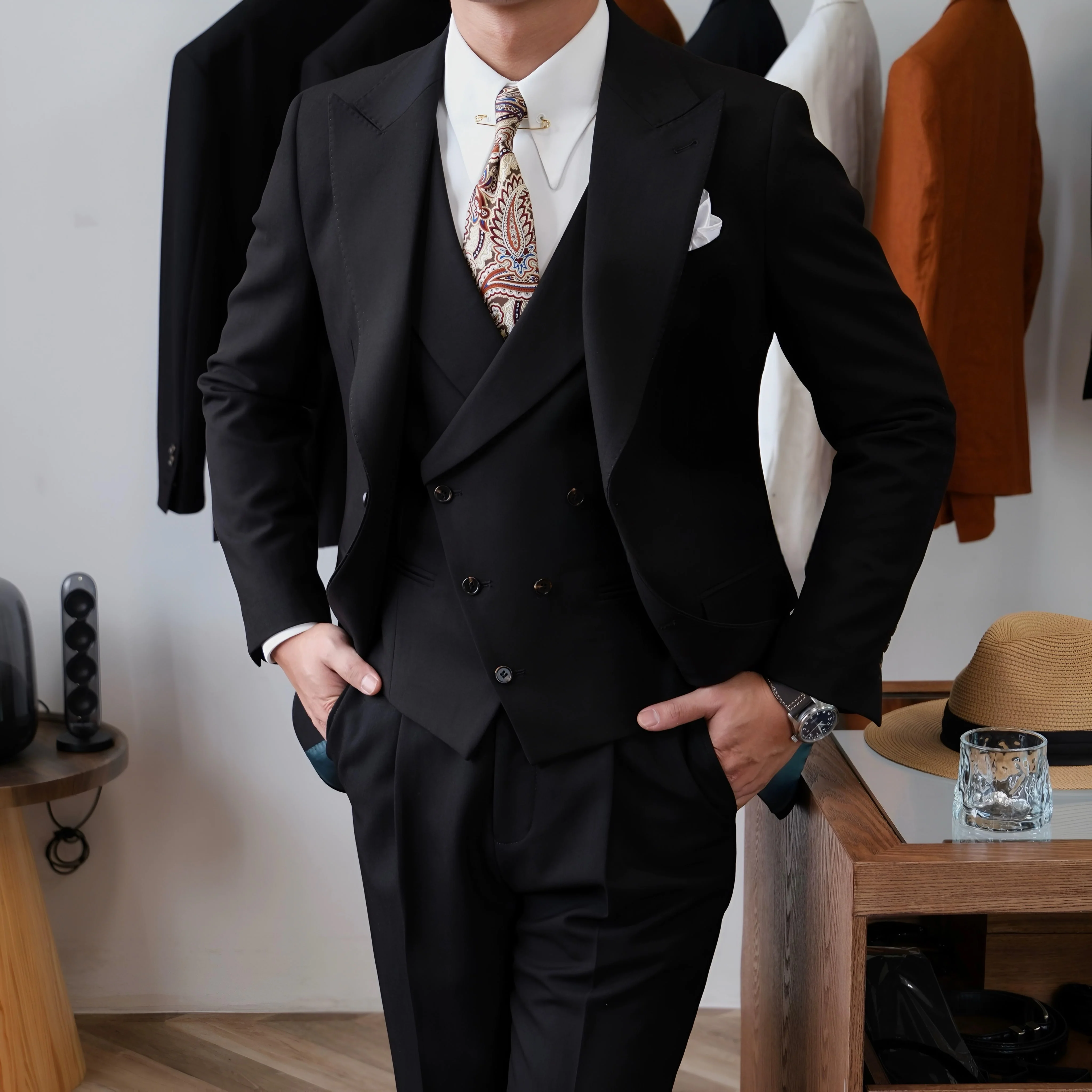 Black Milano Suit   (Includes: Jacket + Waistcoat + Trousers) - Image 3
