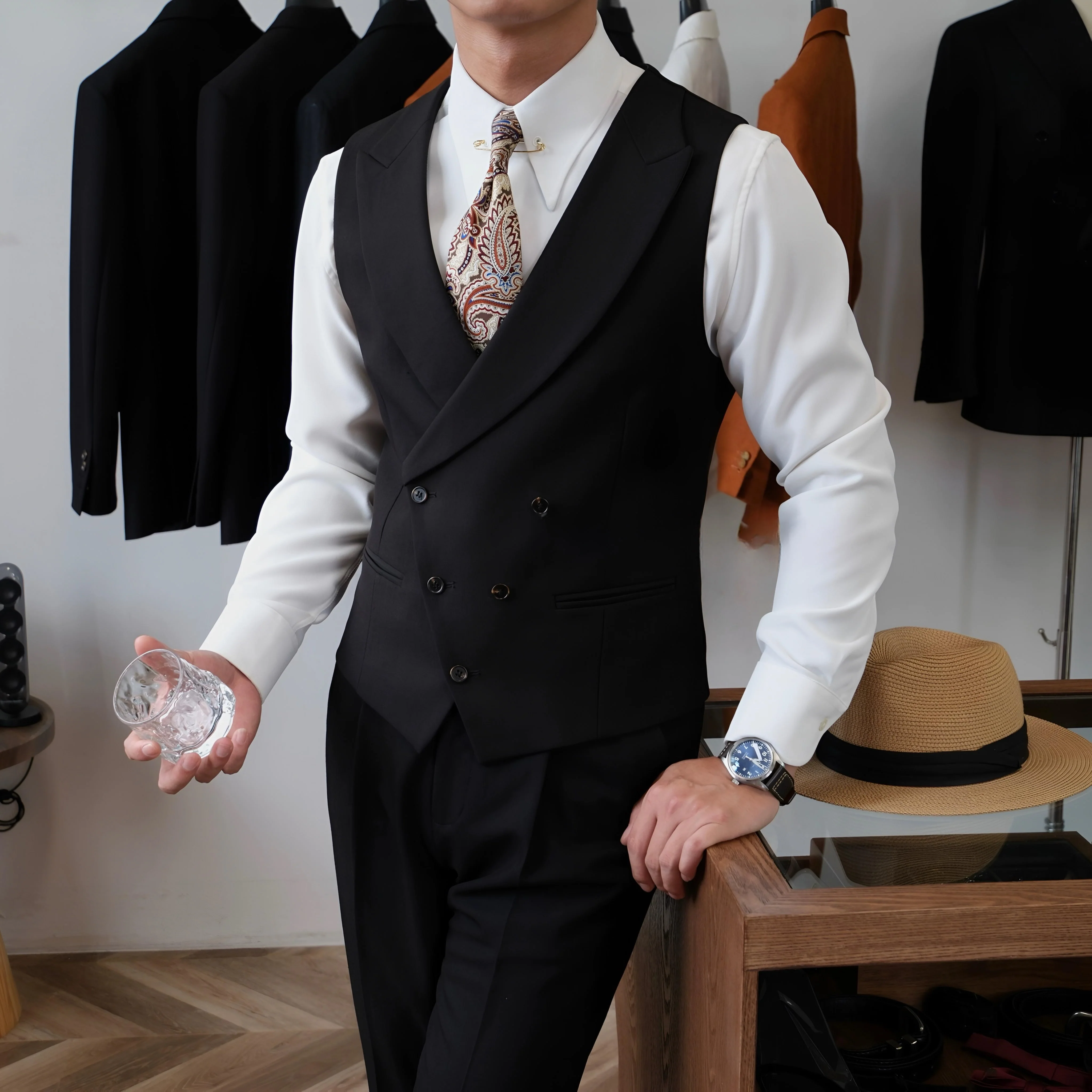 Black Milano Suit   (Includes: Jacket + Waistcoat + Trousers) - Image 4