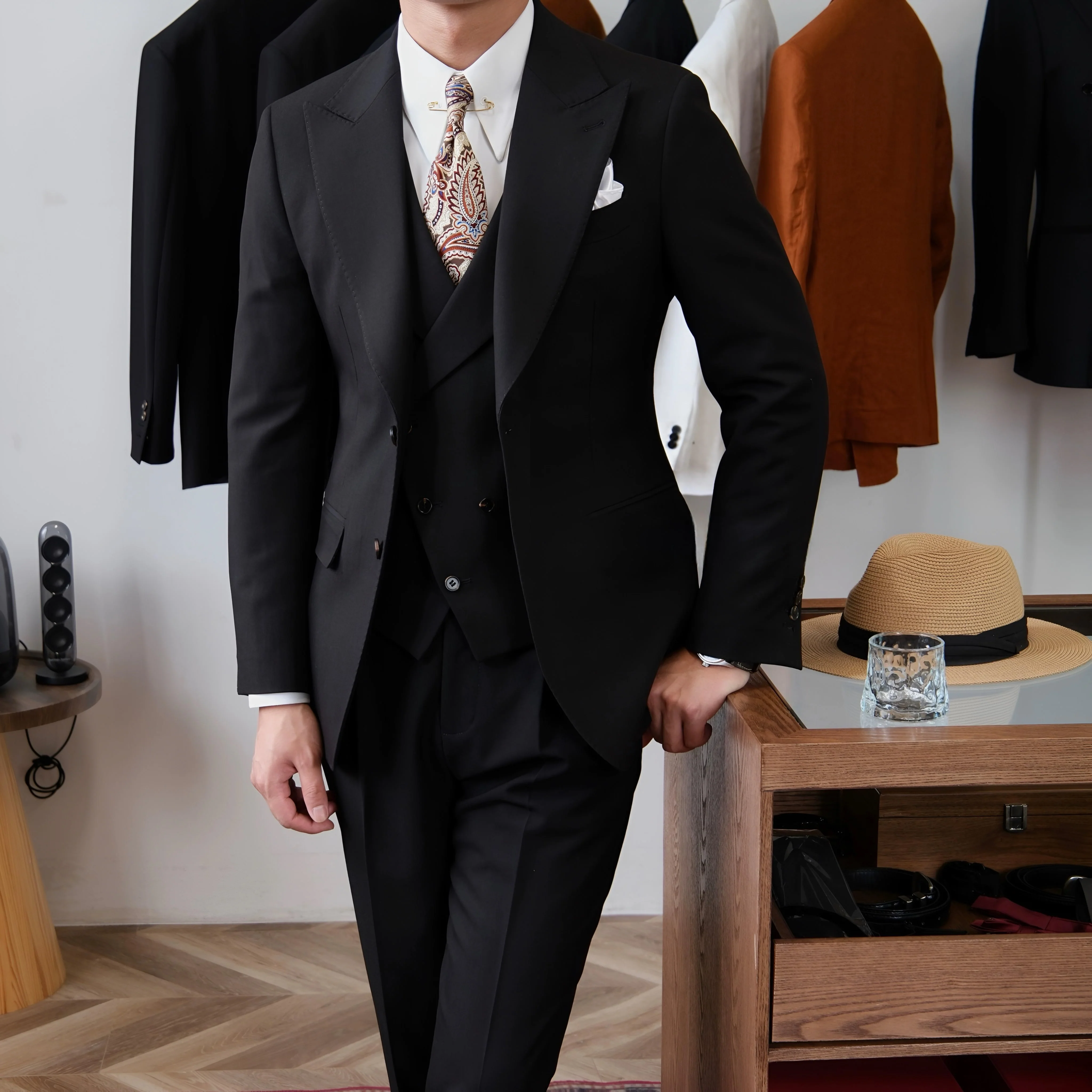Black Milano Suit   (Includes: Jacket + Waistcoat + Trousers) - Image 5