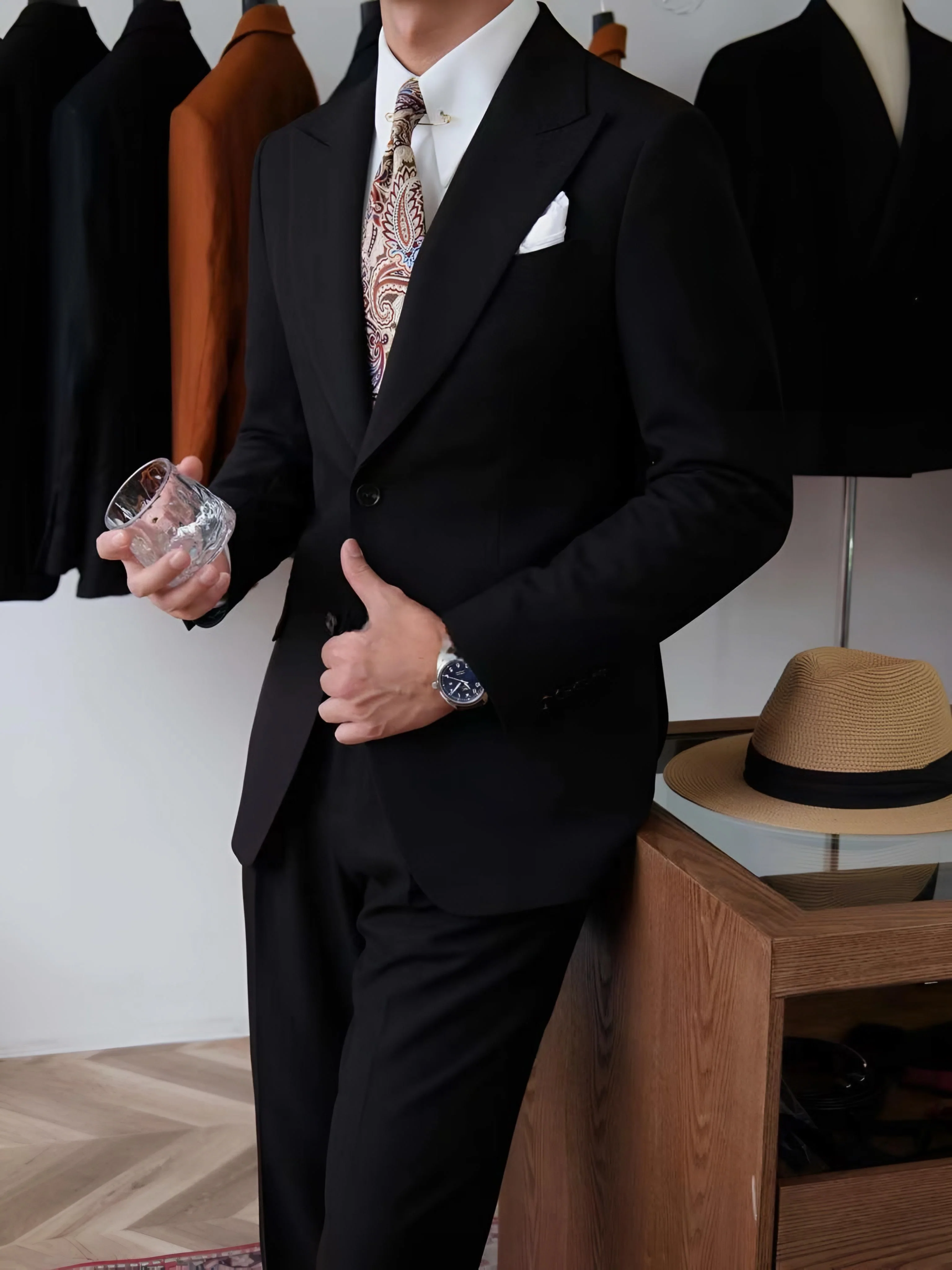 Black Milano Suit   (Includes: Jacket + Waistcoat + Trousers) - Image 6