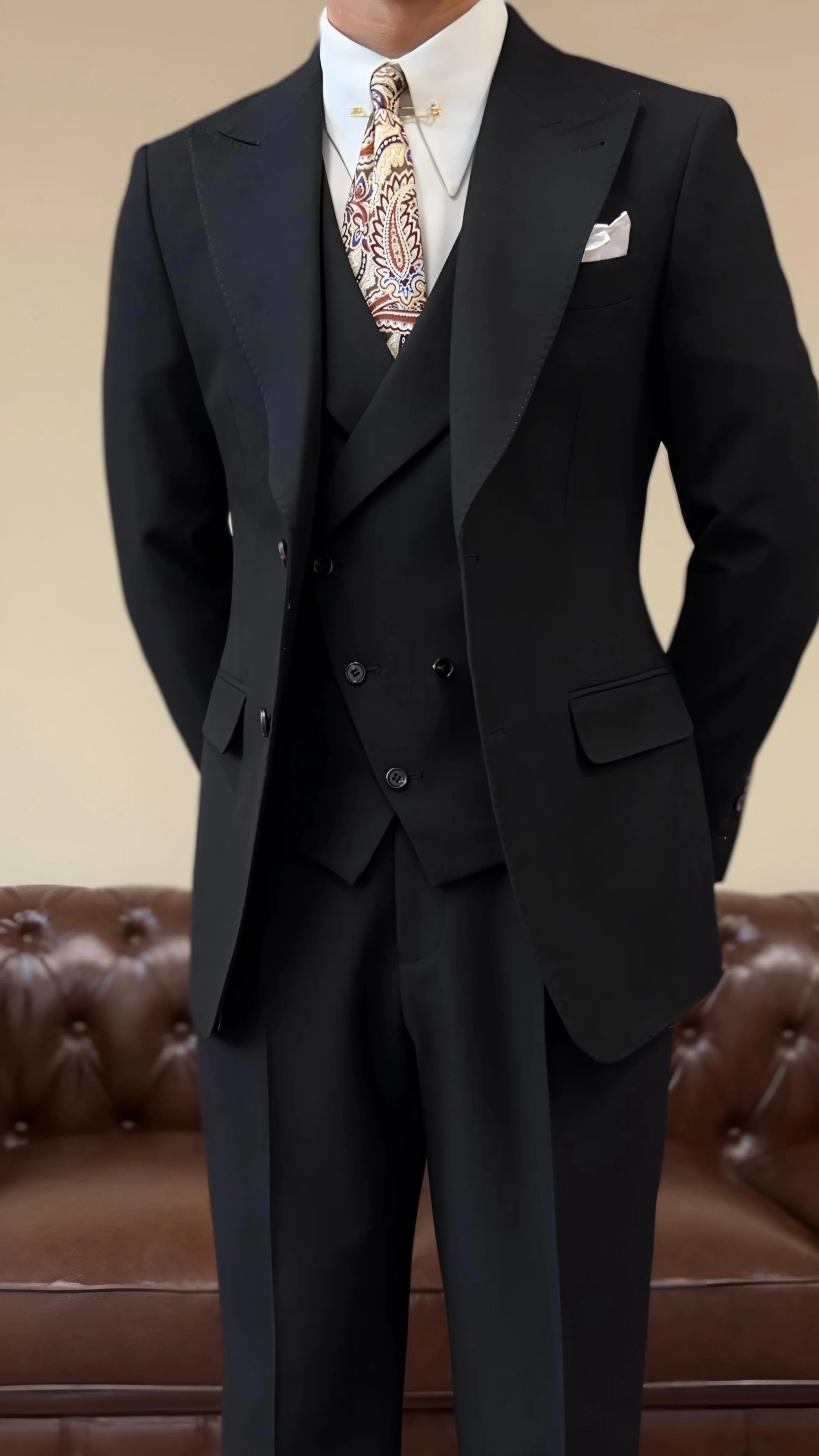 Black Milano Suit   (Includes: Jacket + Waistcoat + Trousers) - Image 7