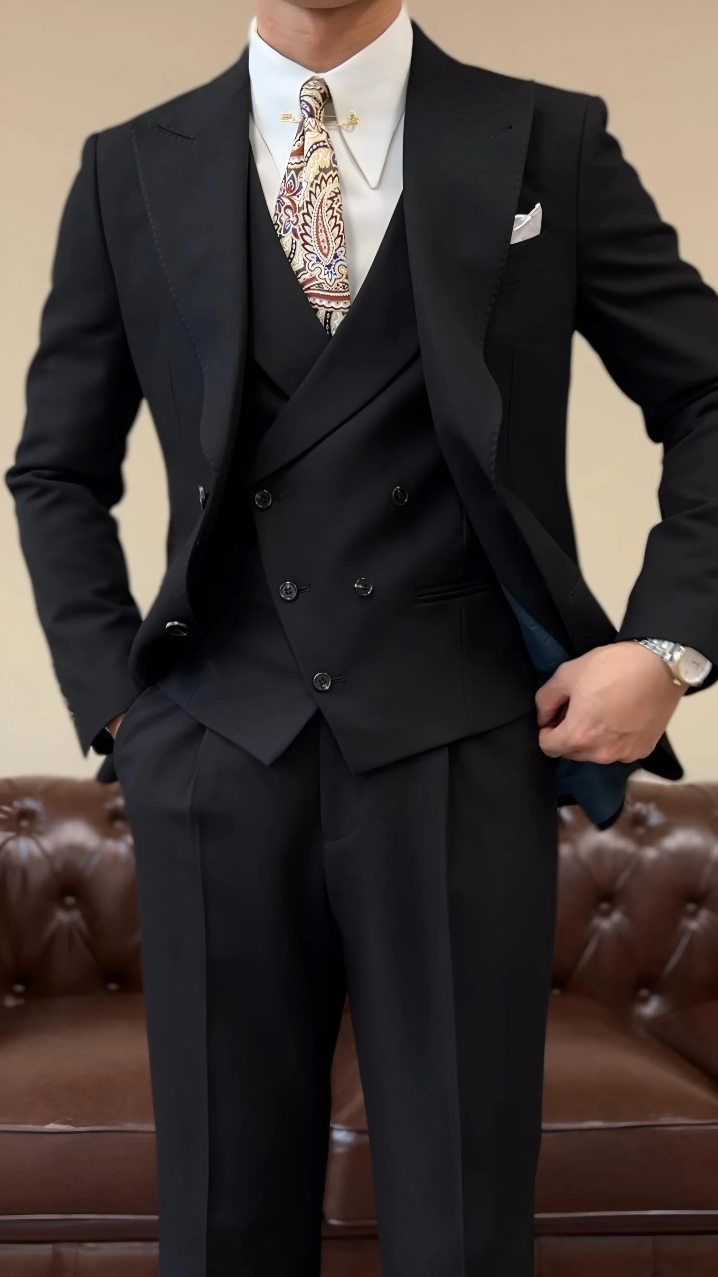 Black Milano Suit   (Includes: Jacket + Waistcoat + Trousers) - Image 8
