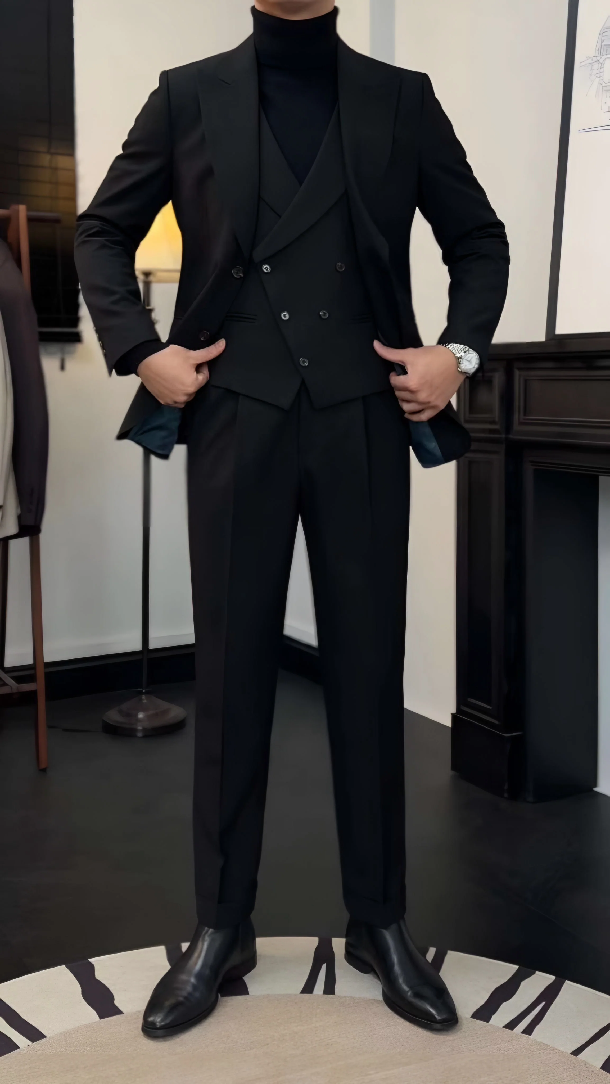 Black Milano Suit   (Includes: Jacket + Waistcoat + Trousers) - Image 9