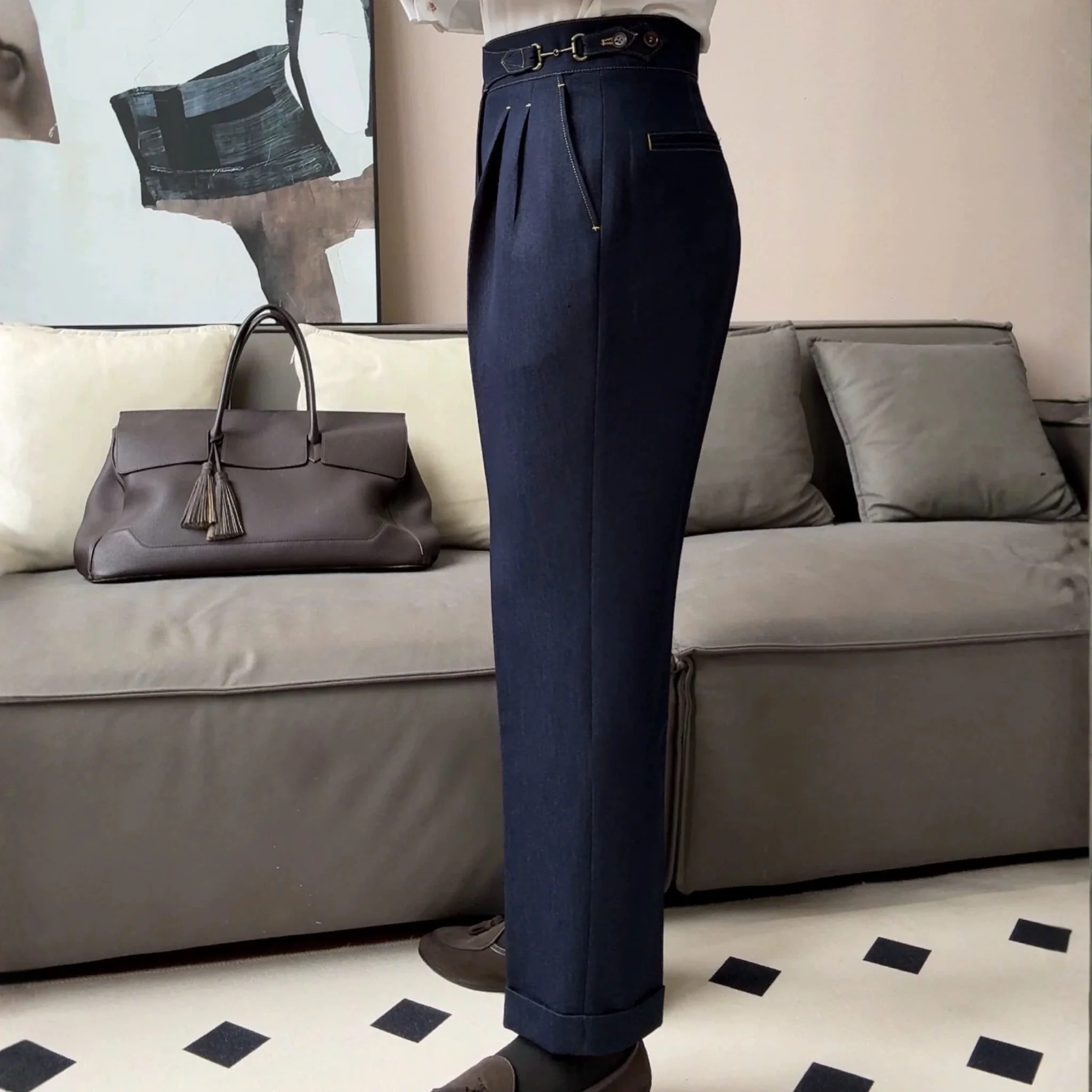 Gurkha Double-Pleat Denim Trousers - Image 4