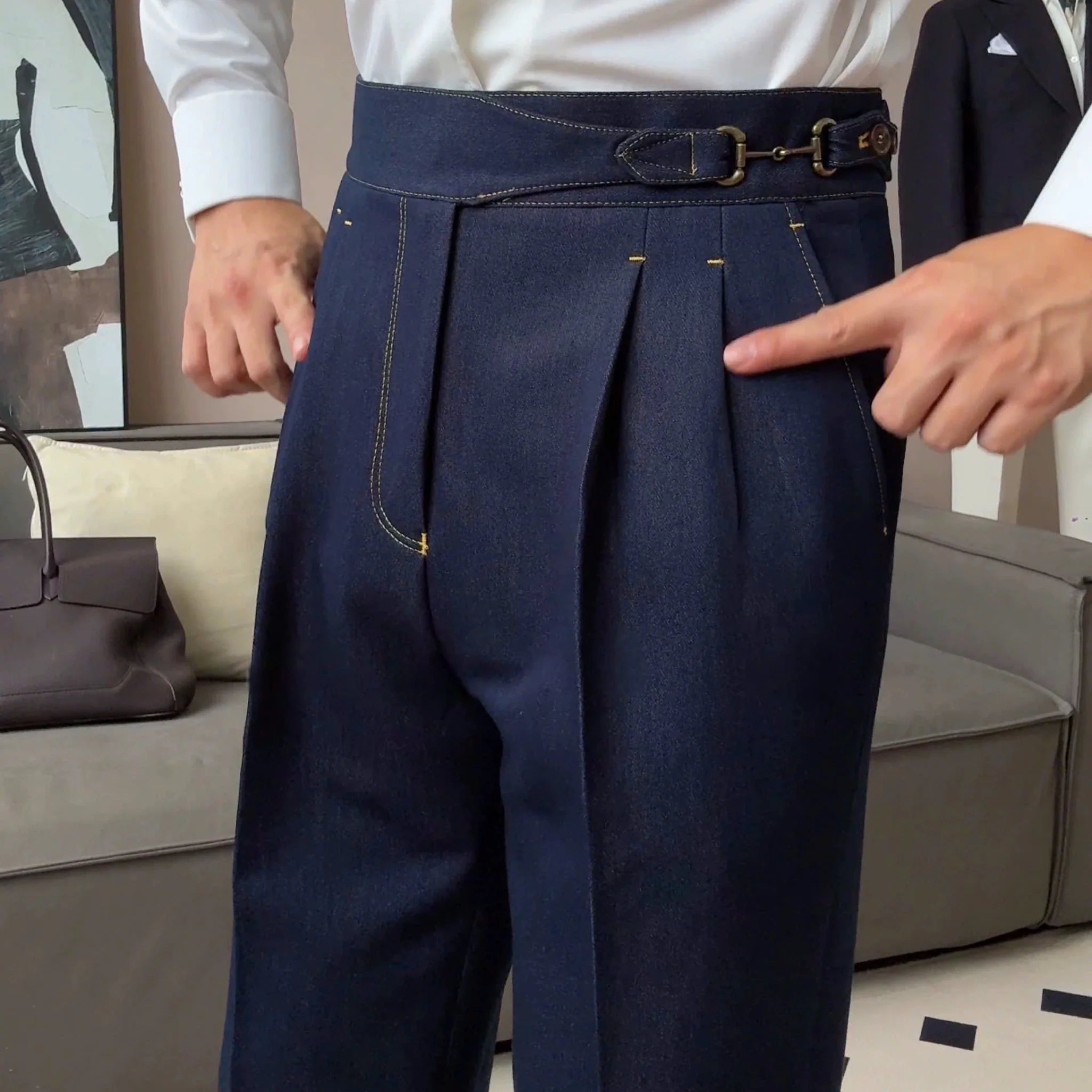 Gurkha Double-Pleat Denim Trousers - Image 5