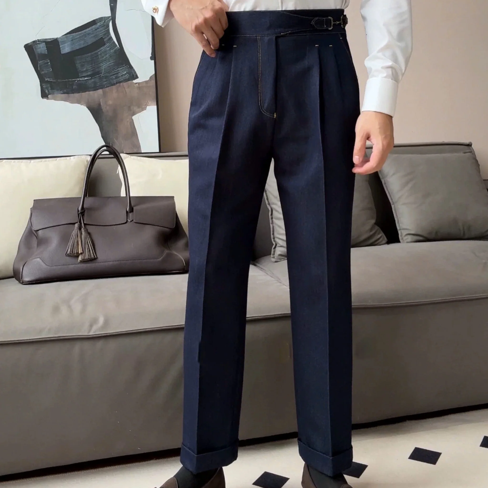 Gurkha Double-Pleat Denim Trousers - Image 6