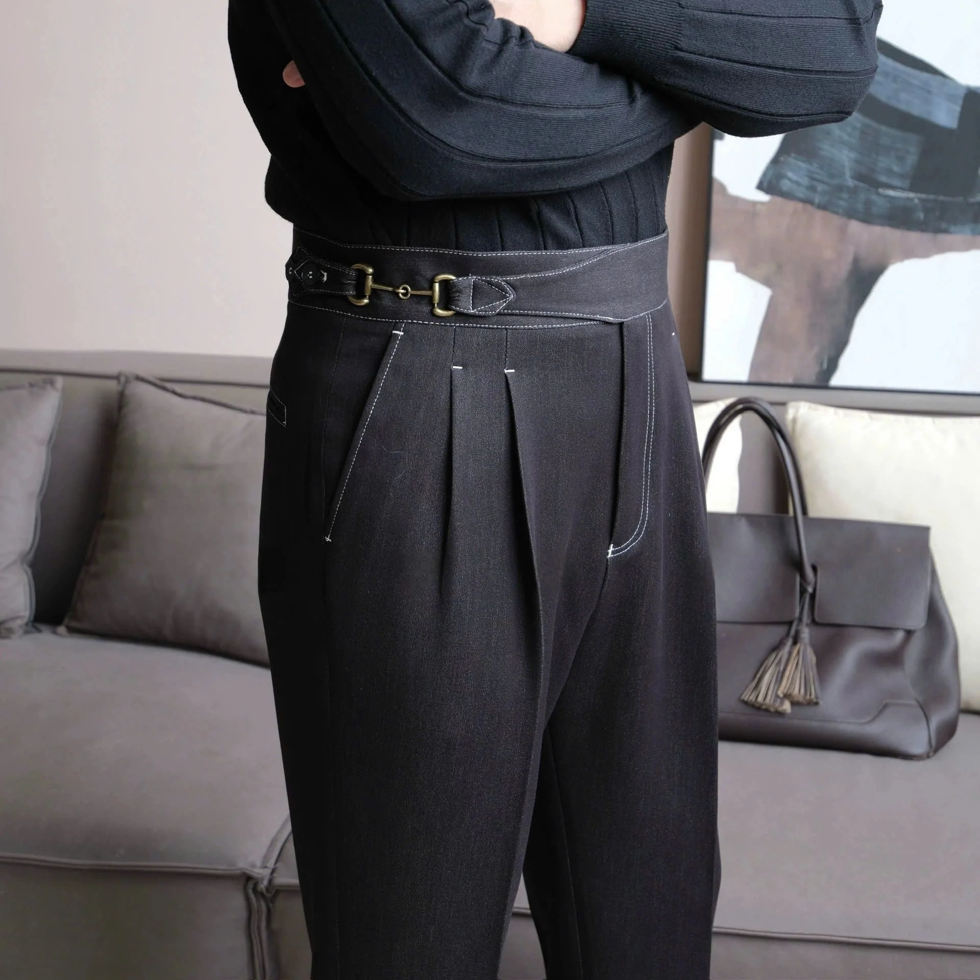Gurkha Double-Pleat Denim Trousers - Image 7