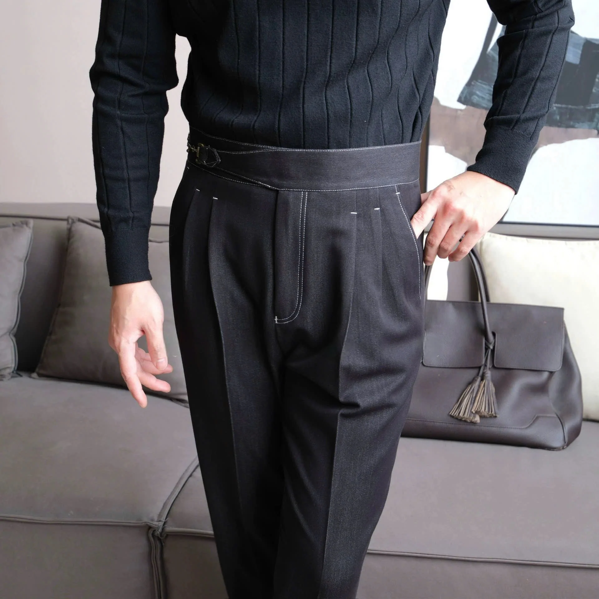 Gurkha Double-Pleat Denim Trousers - Image 8