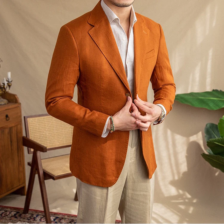 Havana Linen Blazer (Orange) – Harold - Image 3