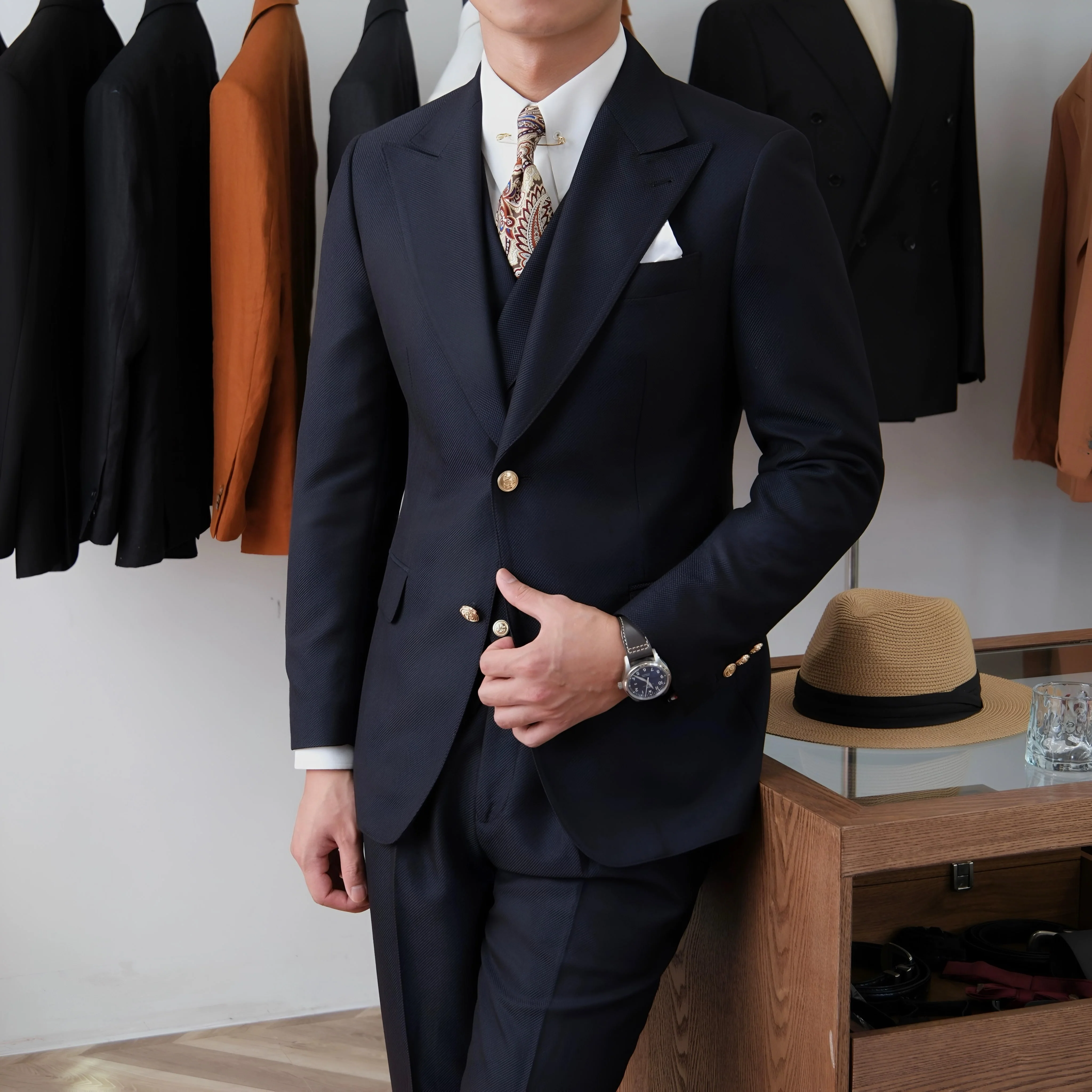 Jet Black Milano Suit (Includes: Jacket + Waistcoat + Trousers) - Image 3