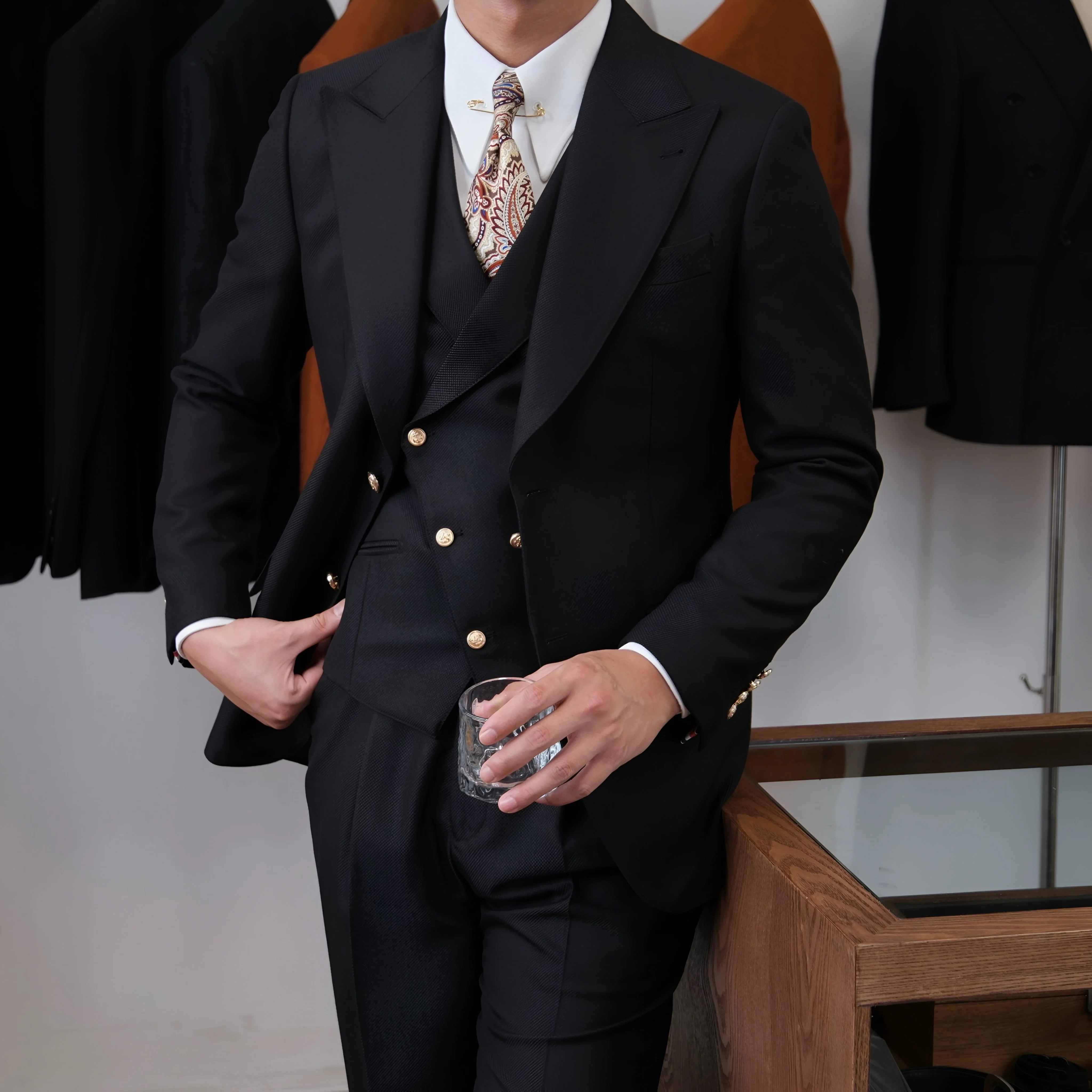 Jet Black Milano Suit (Includes: Jacket + Waistcoat + Trousers) - Image 4