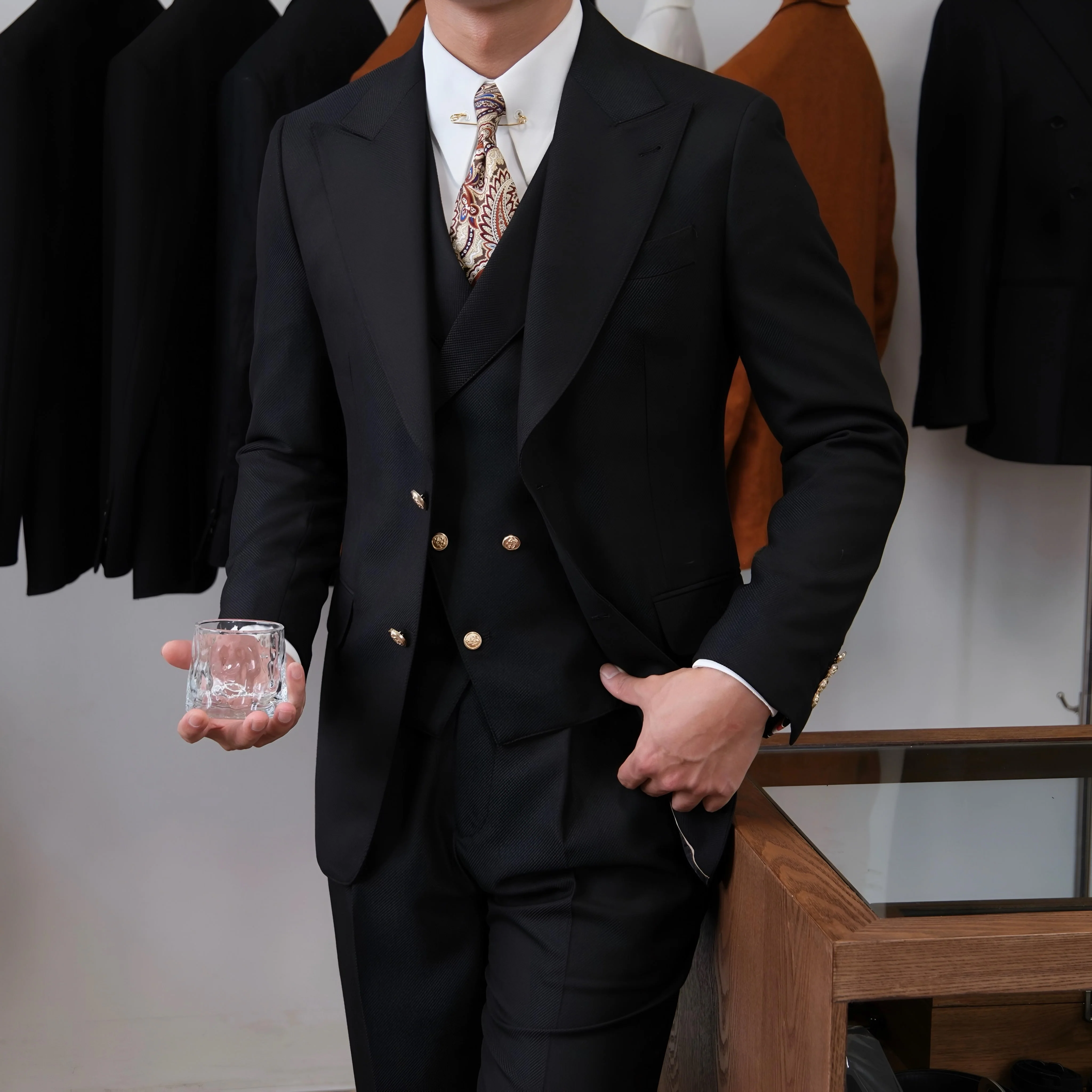 Jet Black Milano Suit (Includes: Jacket + Waistcoat + Trousers) - Image 5