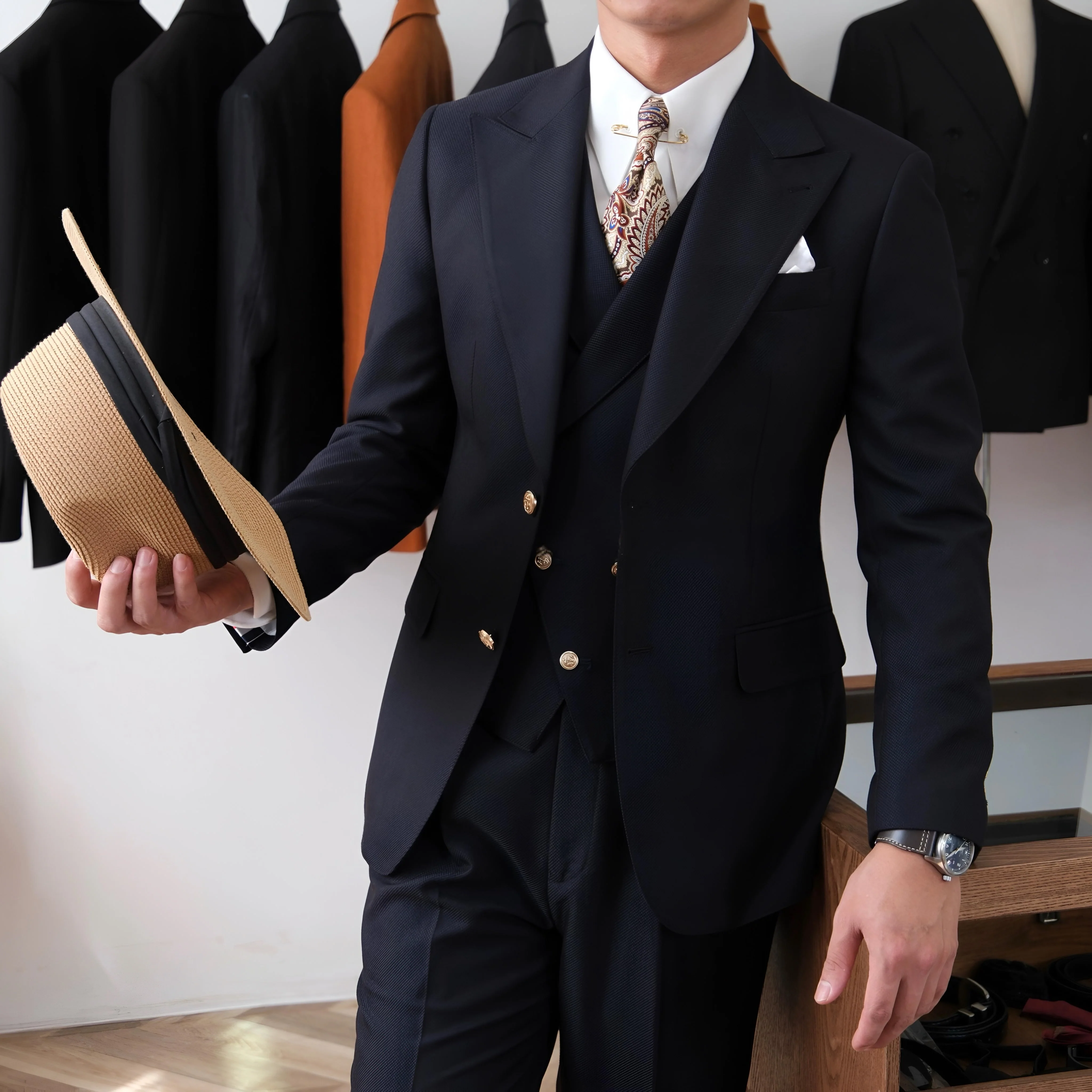 Jet Black Milano Suit (Includes: Jacket + Waistcoat + Trousers) - Image 6