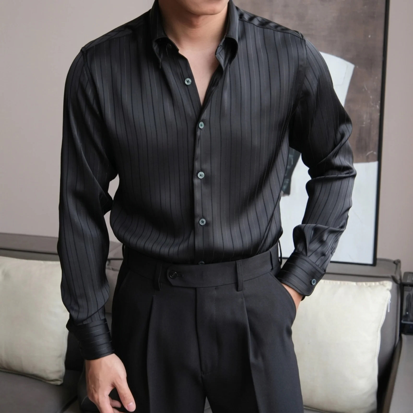 Lugano Metallic Silk Striped Shirt - Image 10