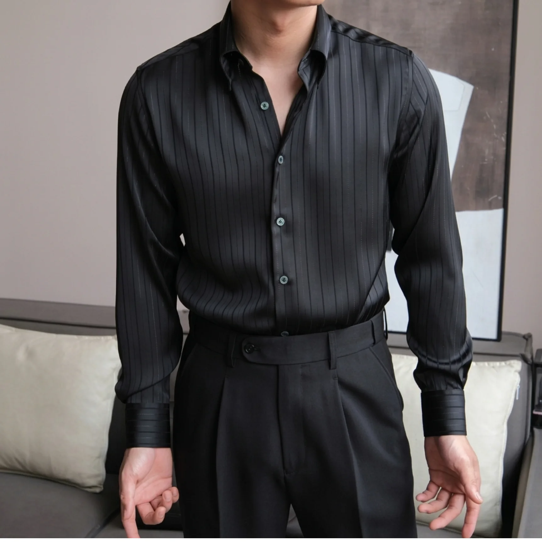 Lugano Metallic Silk Striped Shirt - Image 11