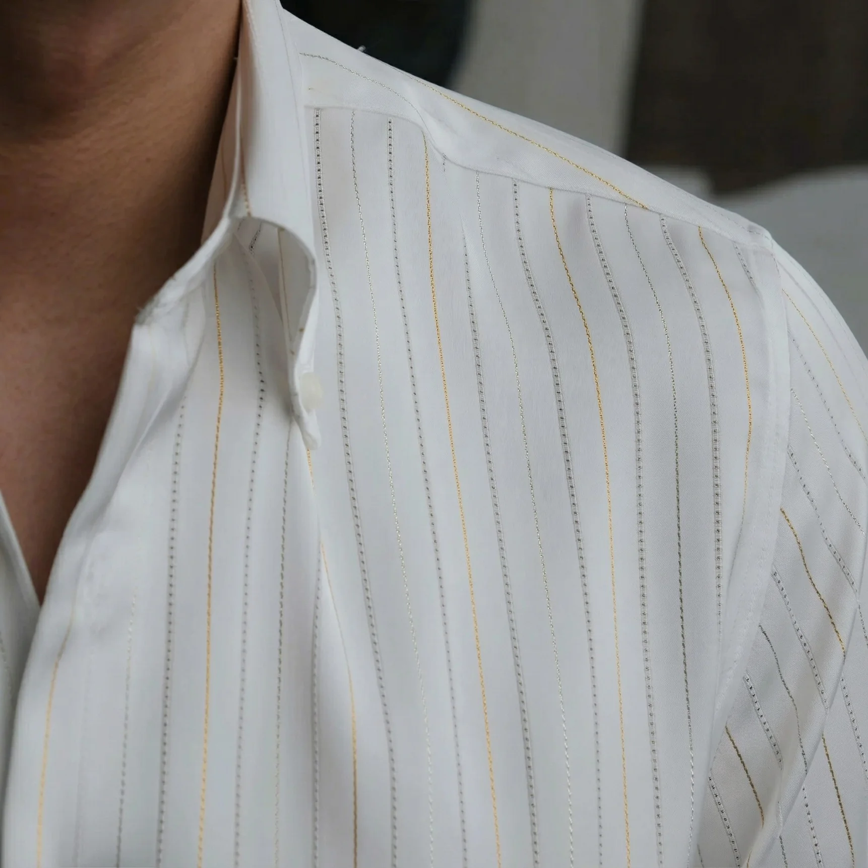 Lugano Metallic Silk Striped Shirt - Image 4