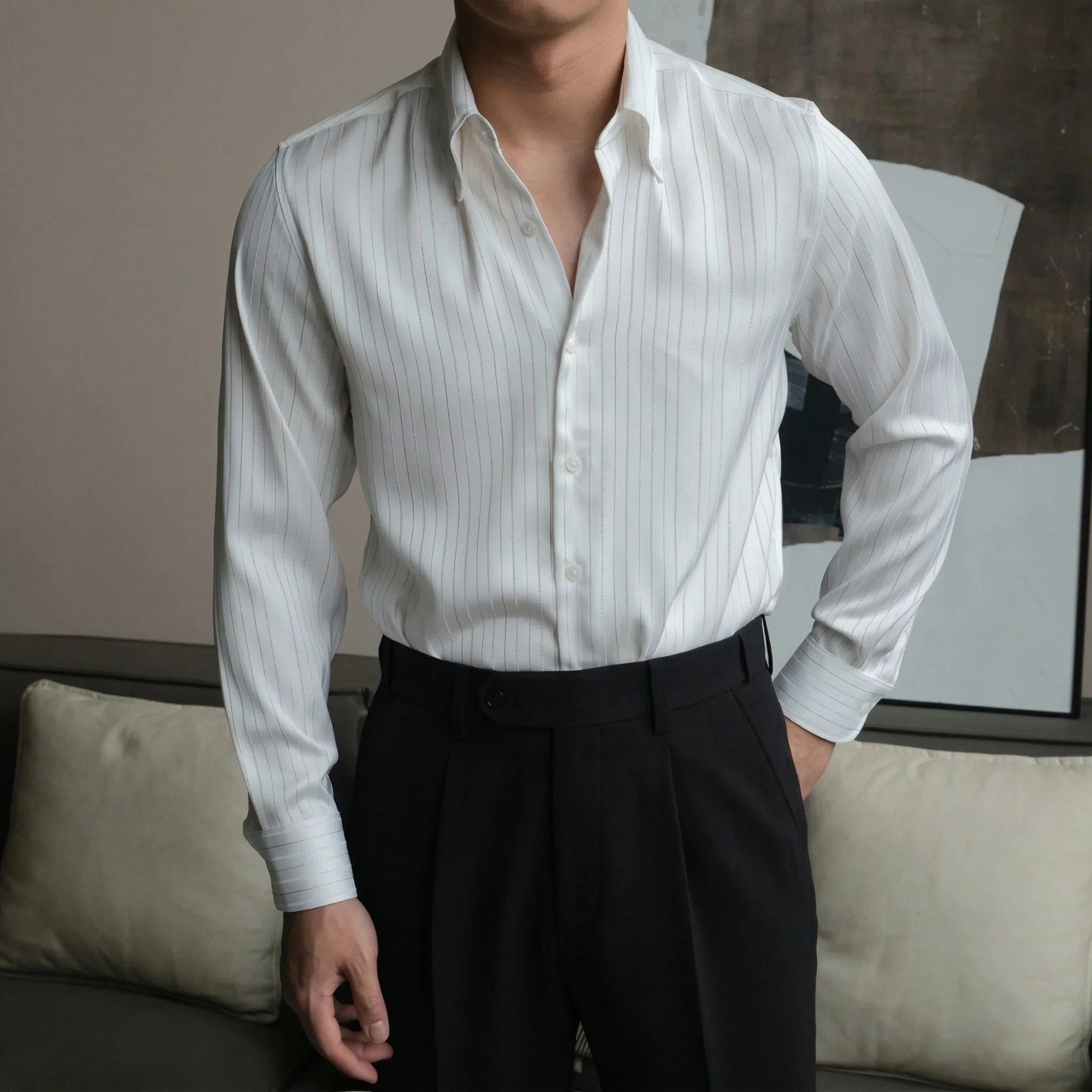 Lugano Metallic Silk Striped Shirt - Image 5