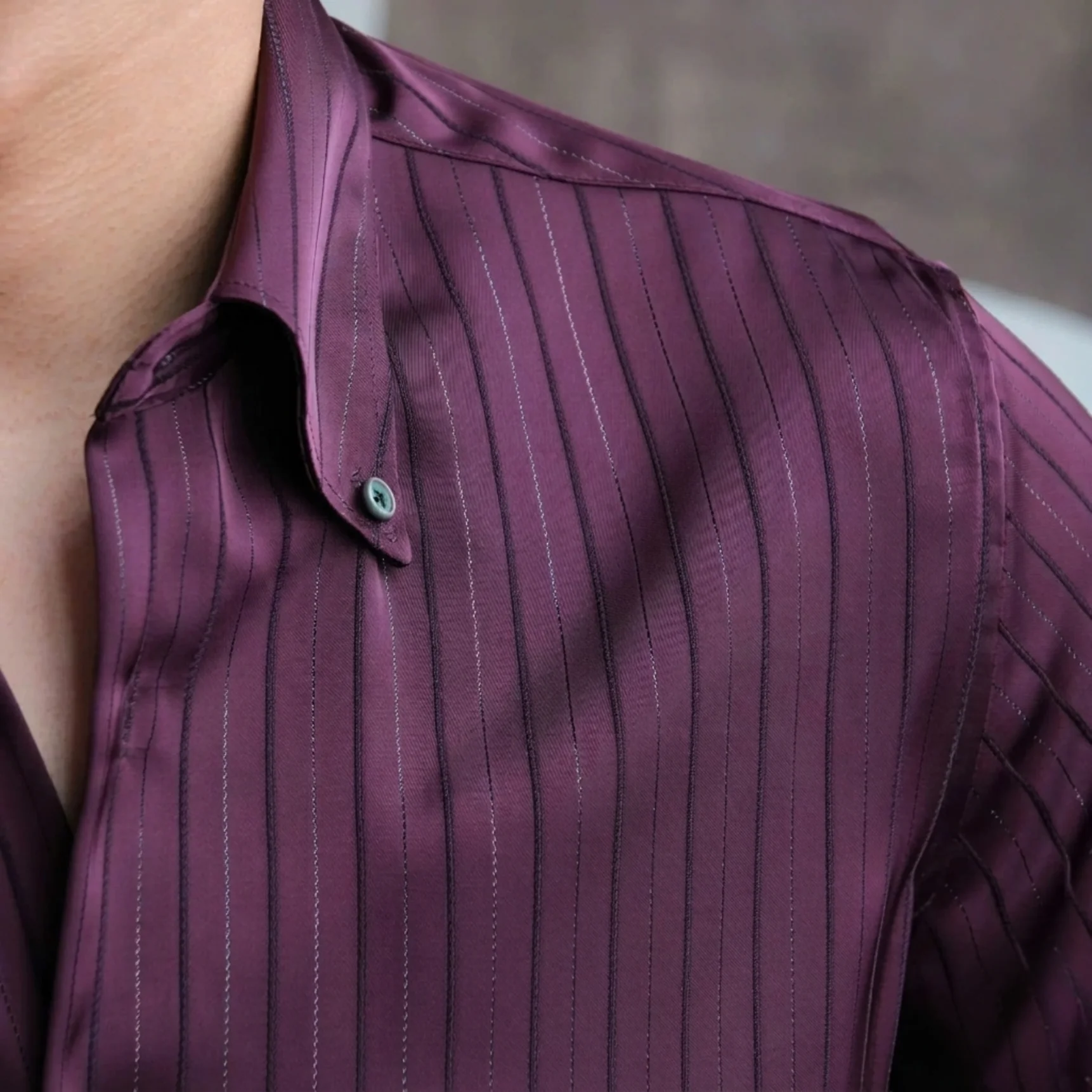 Lugano Metallic Silk Striped Shirt - Image 8