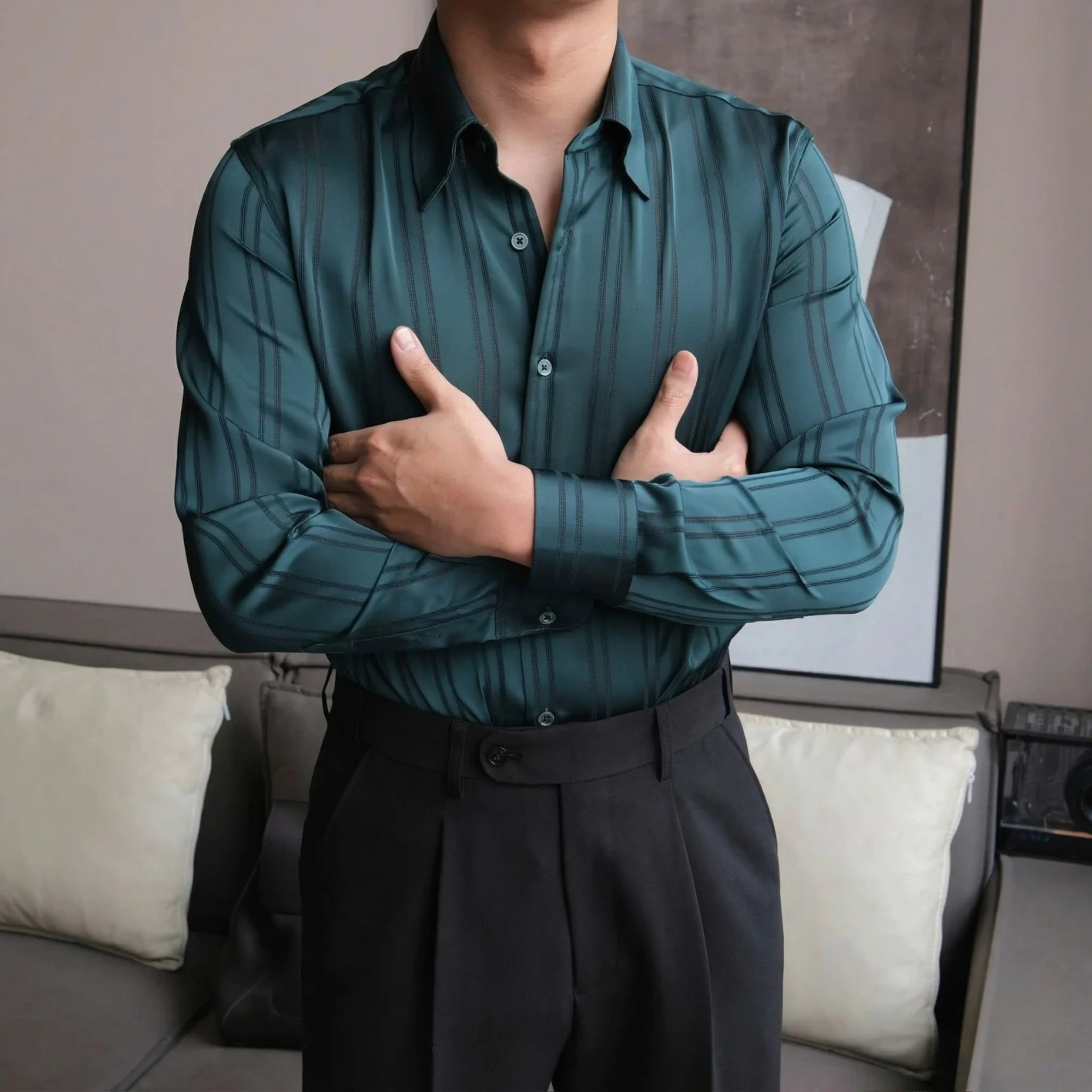 Noctis Silk-Textured Striped Shirt - Image 10