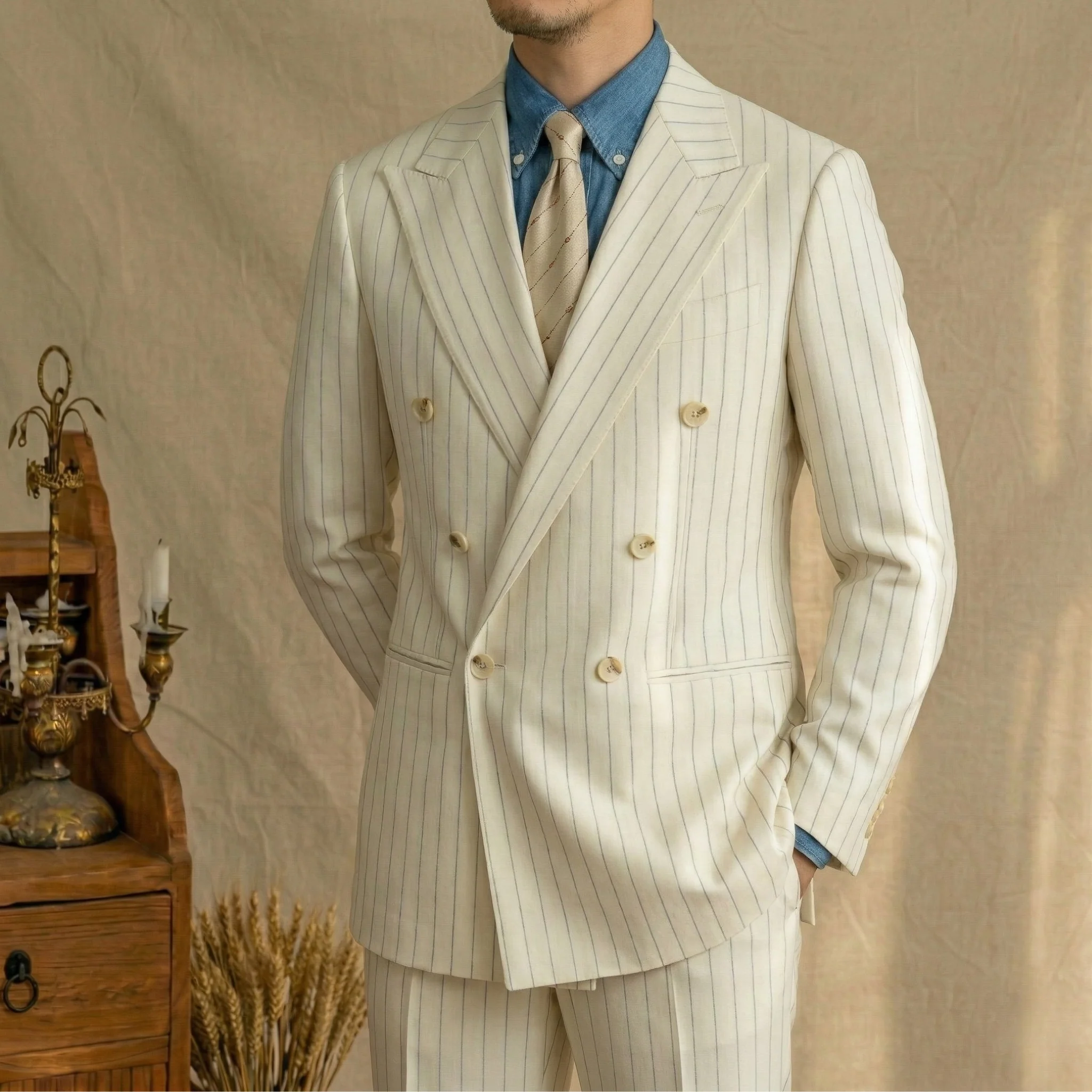 Portofino Ivory Pinstripe Suit - Image 2
