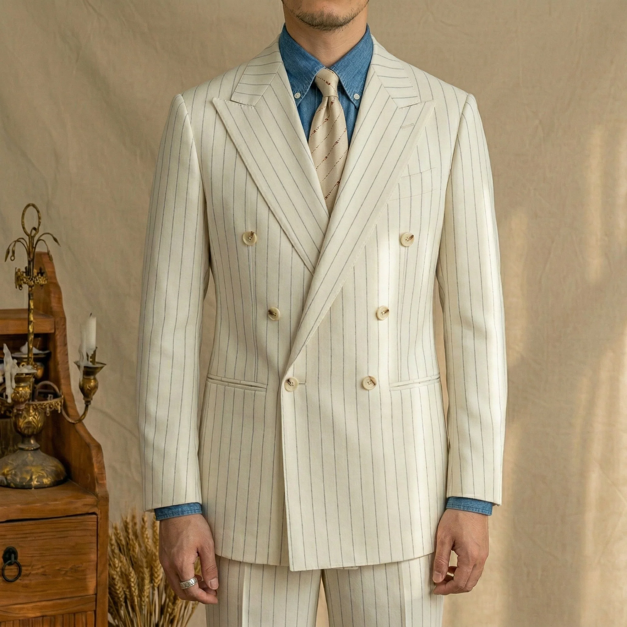 Portofino Ivory Pinstripe Suit - Image 3