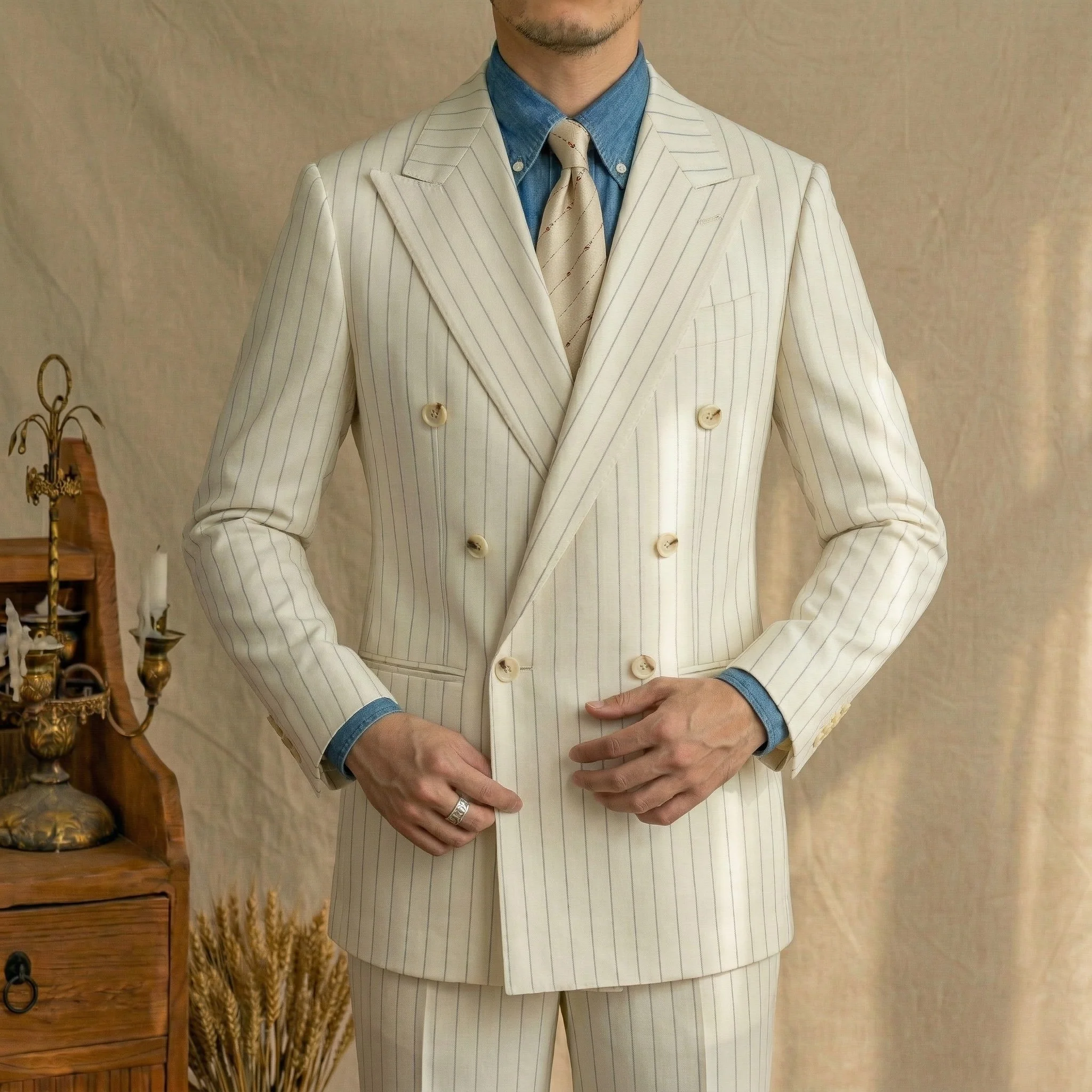 Portofino Ivory Pinstripe Suit - Image 4