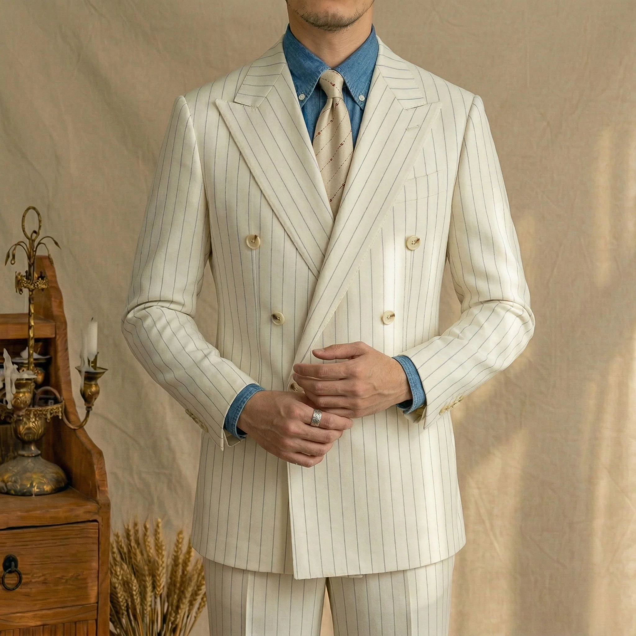 Portofino Ivory Pinstripe Suit - Image 5