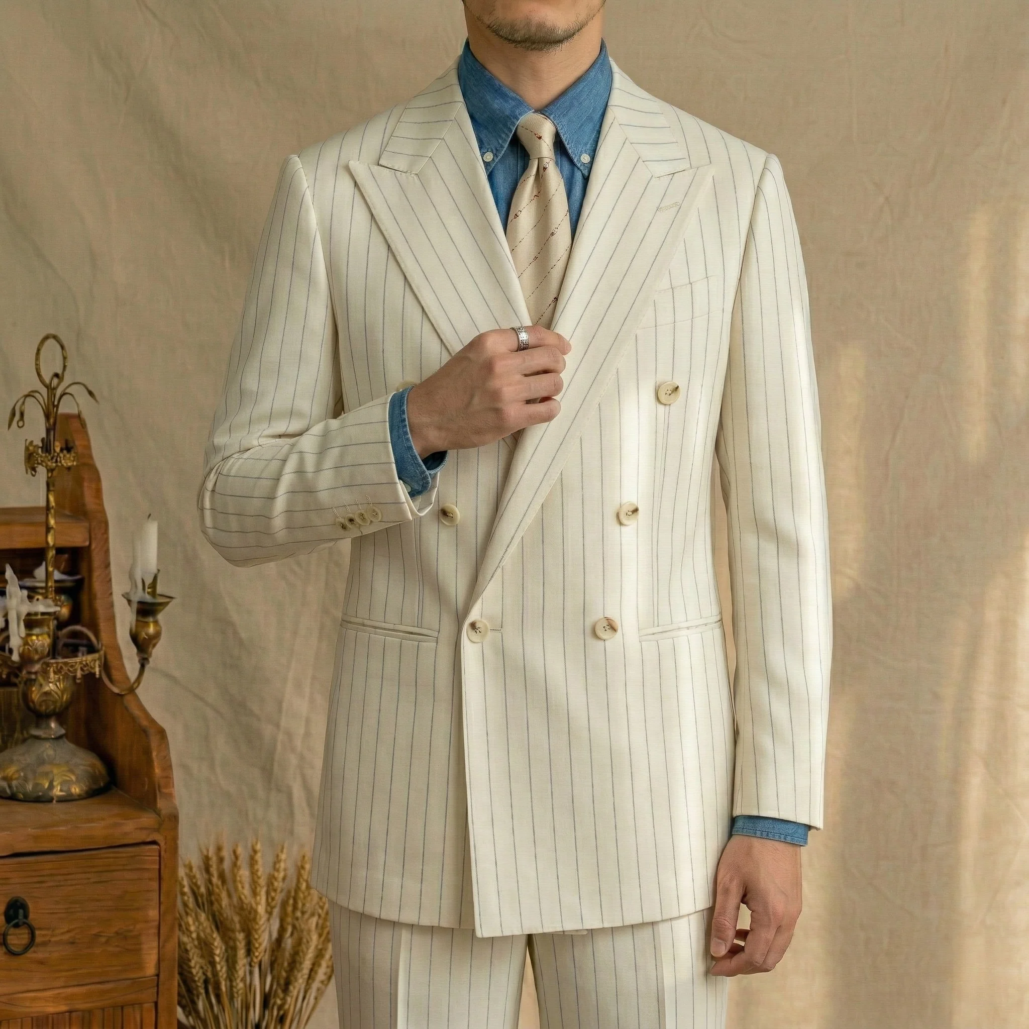 Portofino Ivory Pinstripe Suit - Image 6